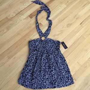 Halter top black/white abstract print black lining